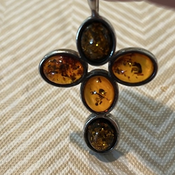 Sterling Amber Cross Pendant - Picture 3 of 7